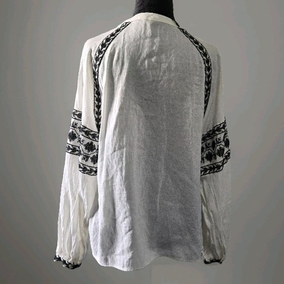 ZARA Women's Off White button up Blouse Peasant Embroidered Boho Chic Sz S - Picture 4 of 8